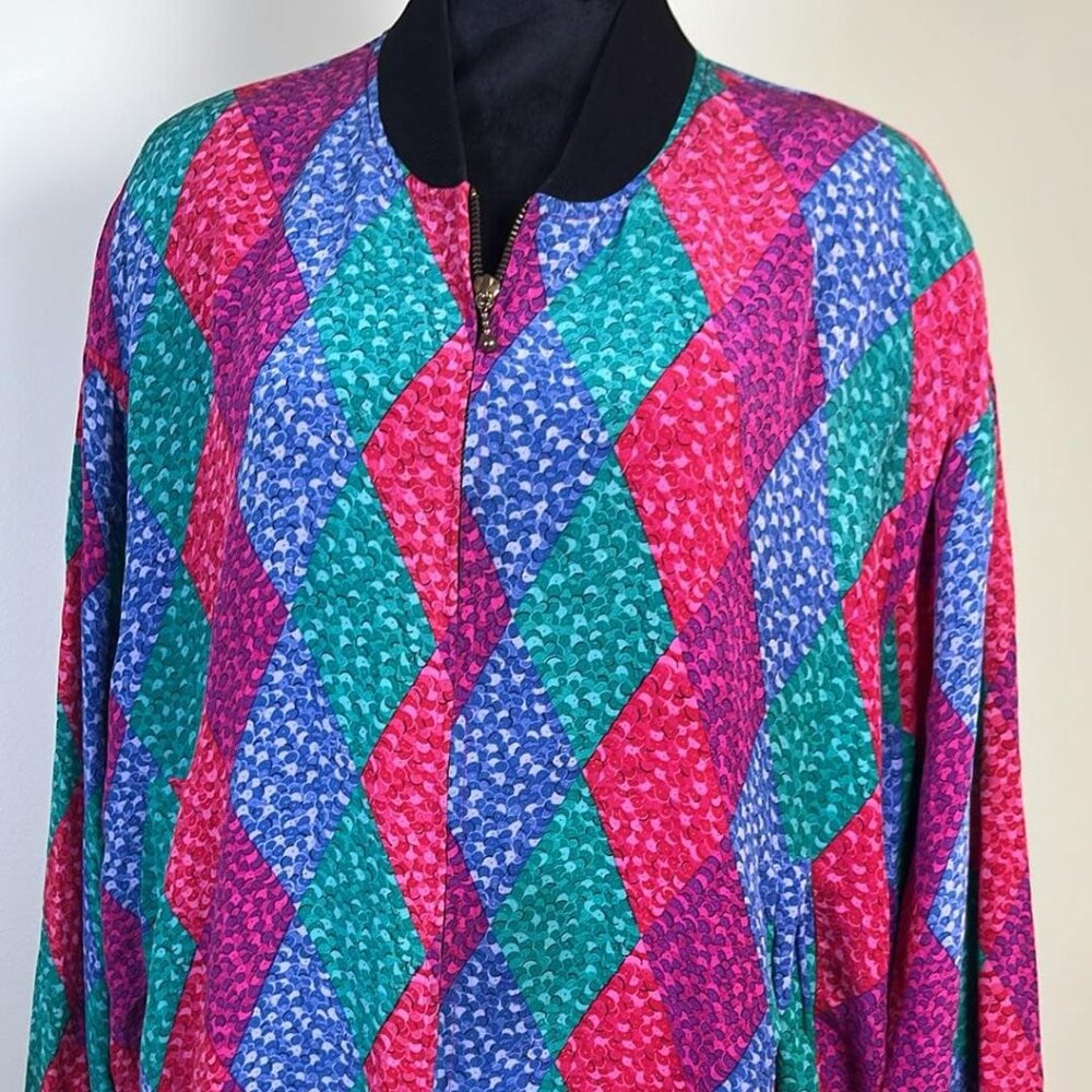 VTG Woman's LG 100% Silk Patchwork Full Zip Jacket by SpenserJeremy 90s Vibes
